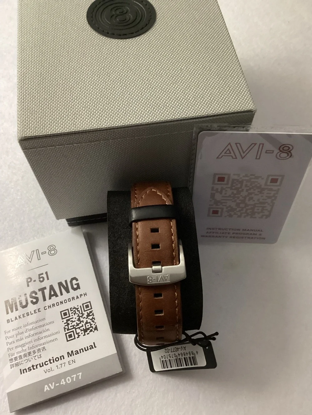 AVI-8  P-51 Mustang Blakeslee Bronze Oak Brown Genuine Leather Strap Watch, 43mm